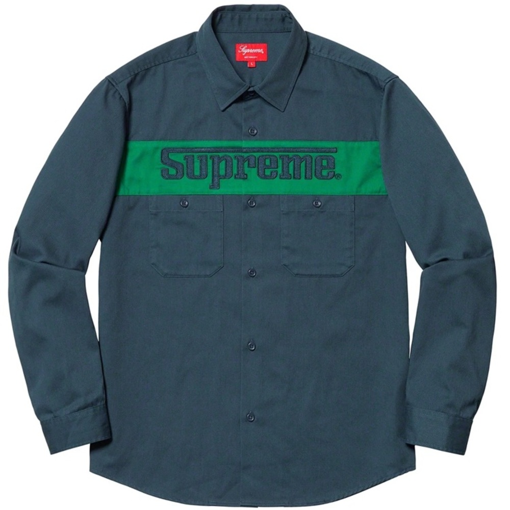 Supreme Racing Logo Work Shirt Navy Size Large SUP-SS19